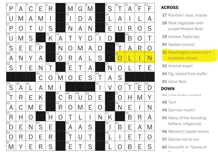 Washington University's Business School Crossword Answer: Olin Explained