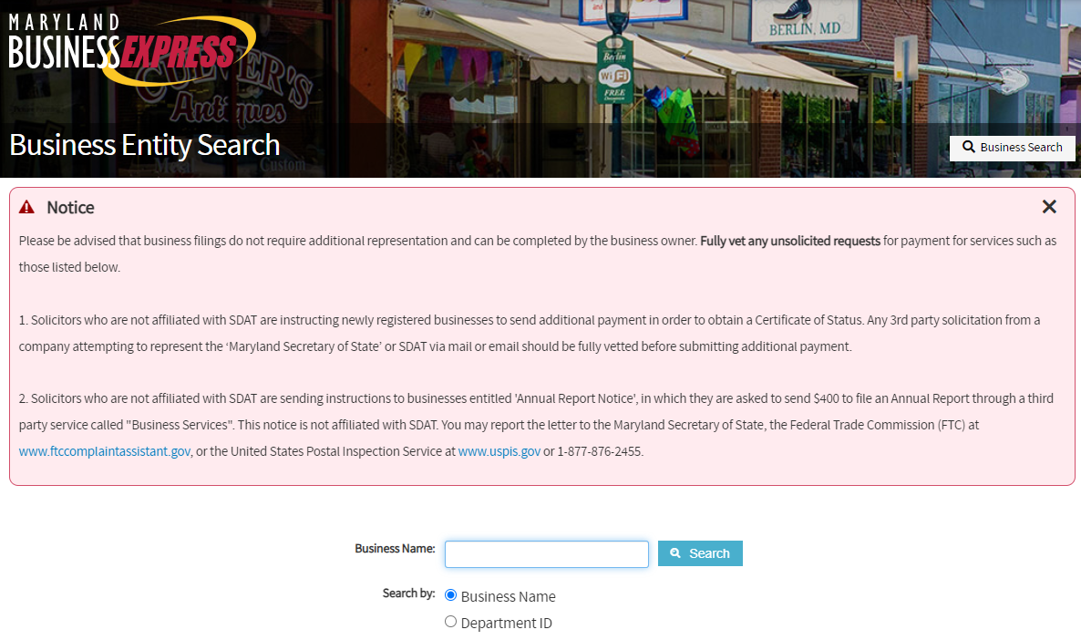 How to Use the Maryland Secretary of State Business Search Tool