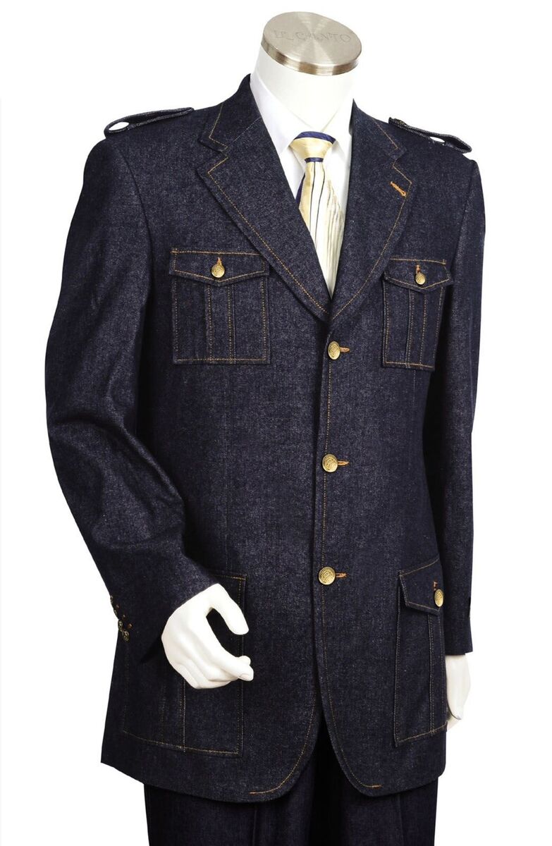 military style demin sport blazer