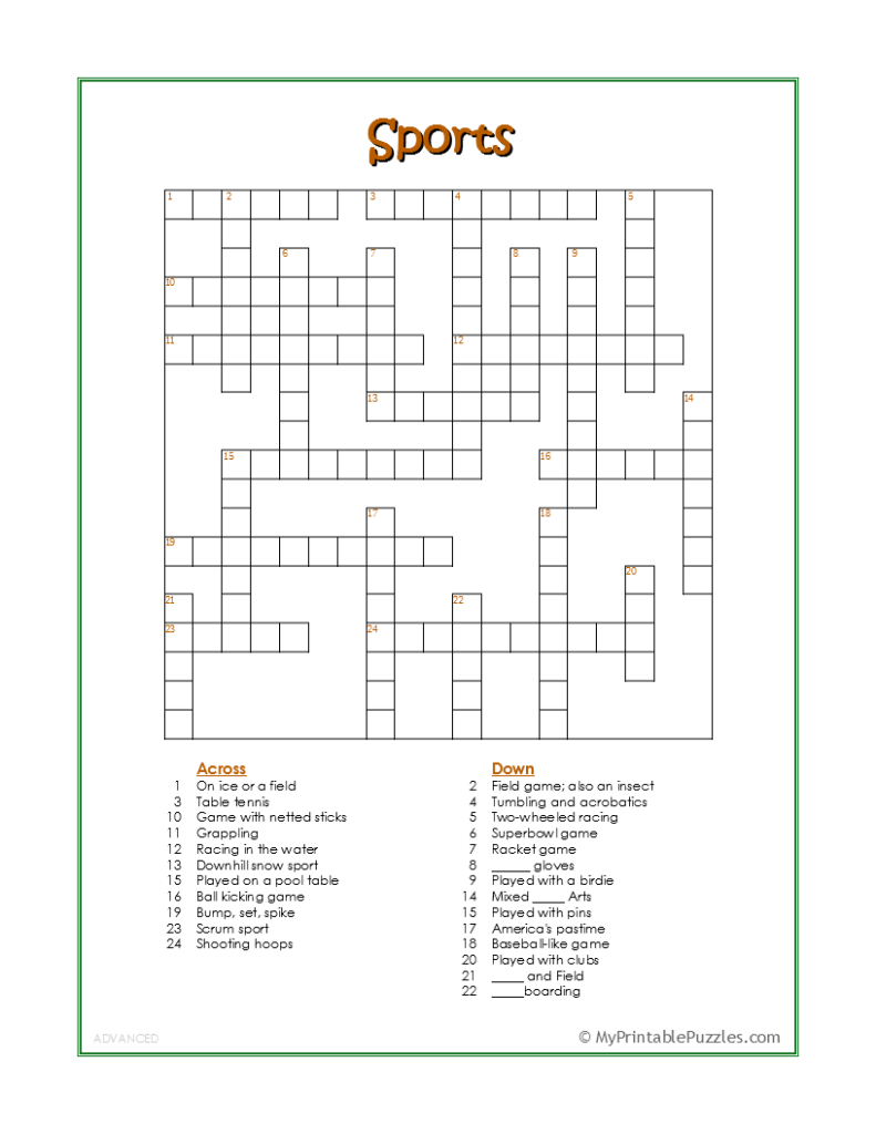 printable sports crossword puzzles