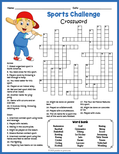 printable sports crossword puzzles
