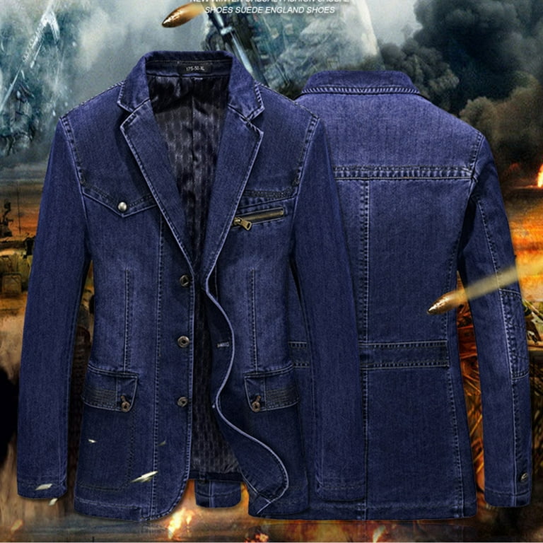 military style demin sport blazer