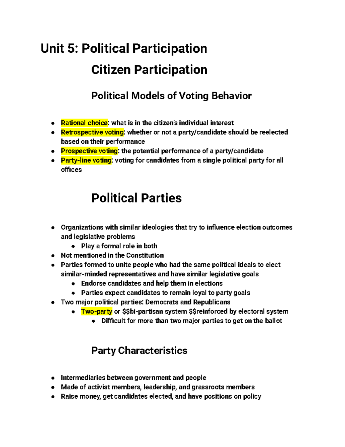Unit 7 Study Guide: Political Participation Key Terms and Definitions