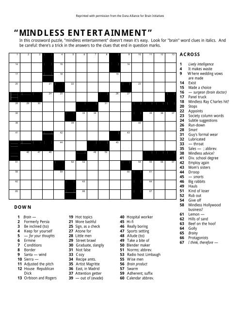 Looking for Mindless Entertainment Crossword? Get Free Puzzles and Solutions Here!