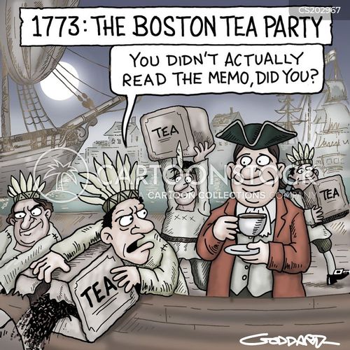 See the best Boston Tea Party political cartoon examples. (What these old pictures tell us today)