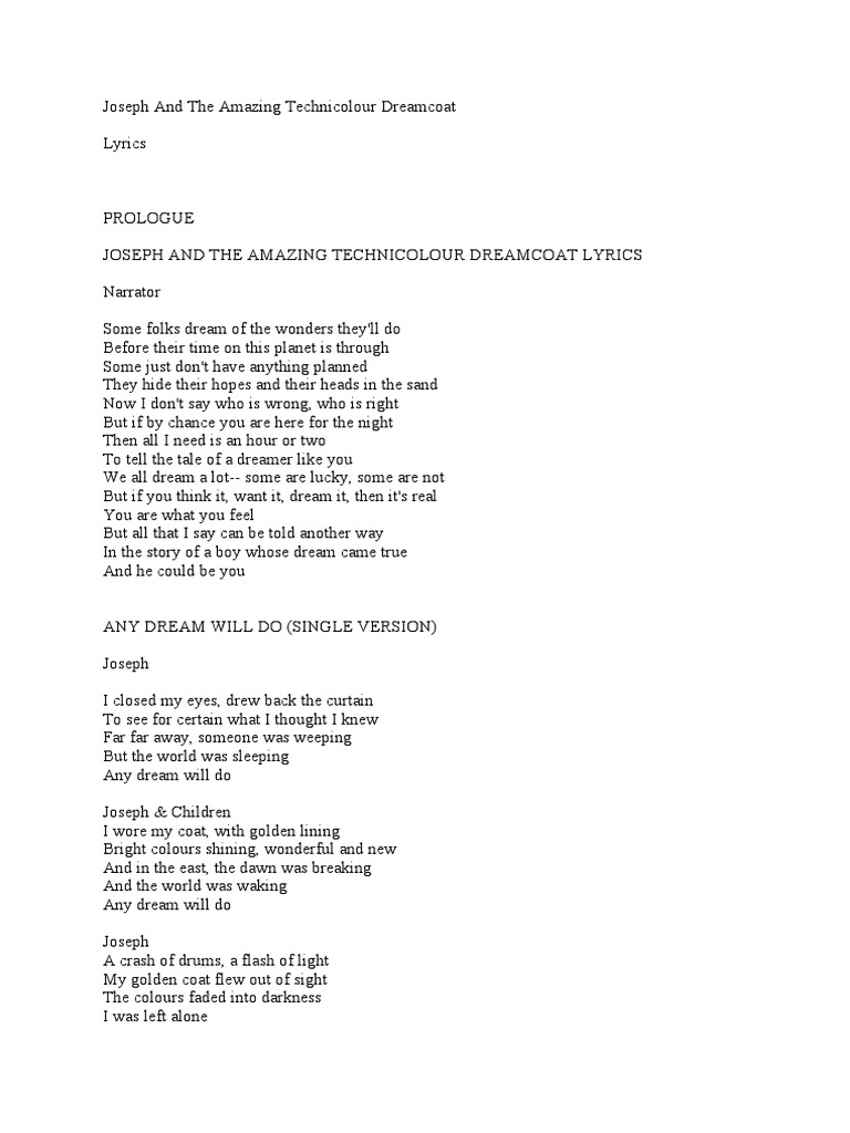 What are lyrics to joseph and the amazing technicolor dreamcoat fun ways to learn and sing.